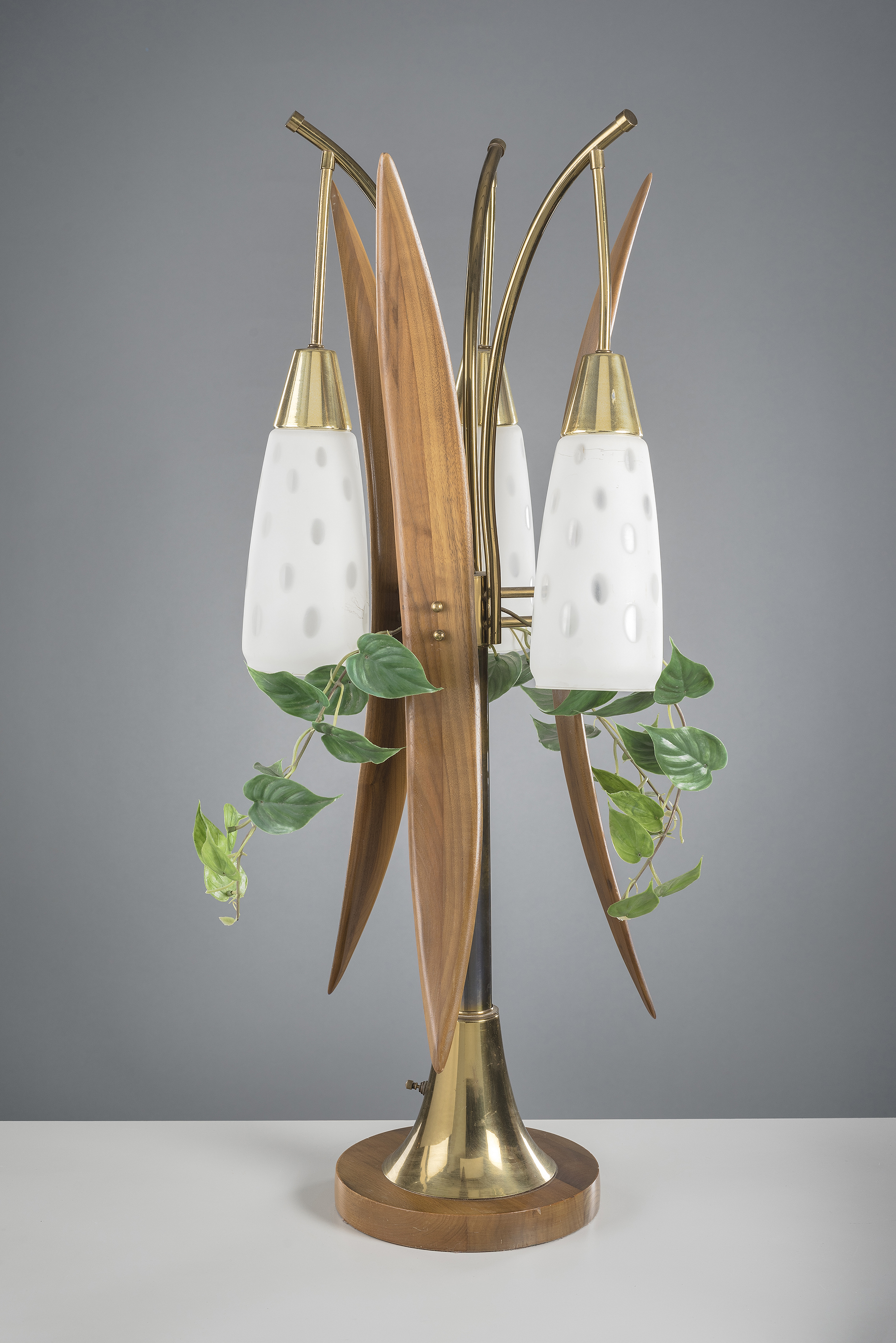 Three Light Wooden Mid Century Table Lamp | Table Lamps