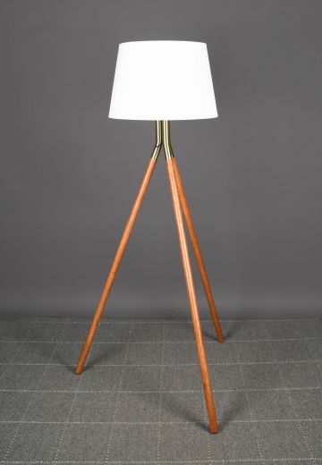 Wood & Brass Modern Tripod Floor Lamp