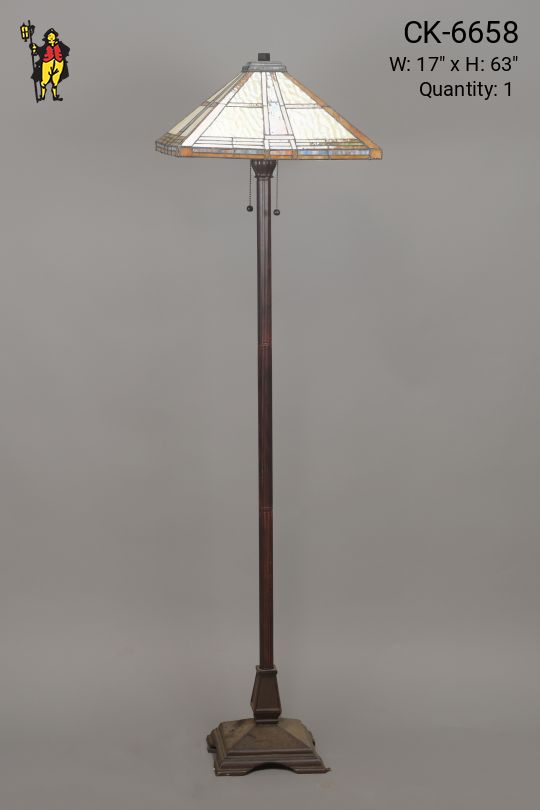 Footed Floor Lamp w/Square Art Glass Shade