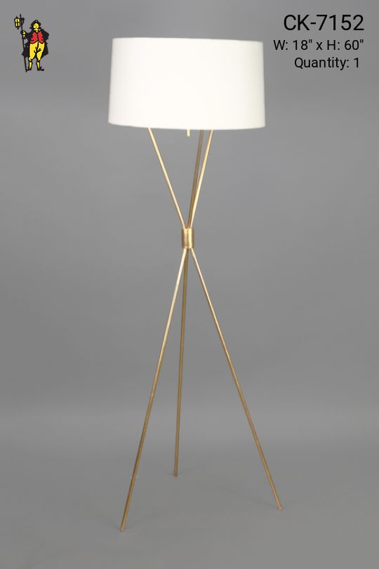 Modern Brass Tripod Floorlamp w/White Drum Shade