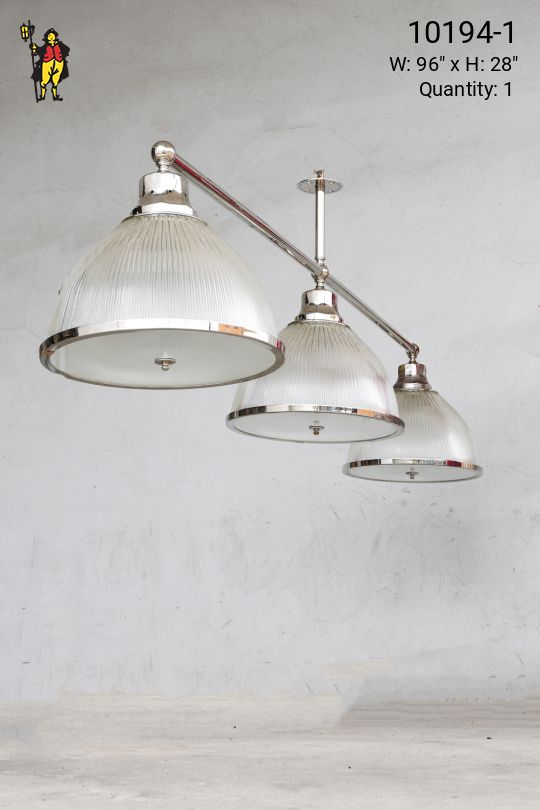 Large Three Light Halophane Hanging Fixture