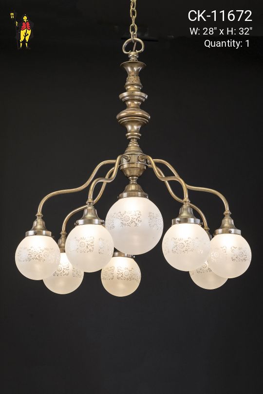 Curved Arm Chandelier w/Frosted Etched Glass Globes