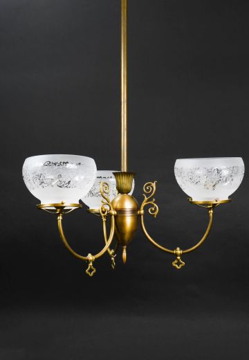 Brass Three Light Victorian Style Chandelier