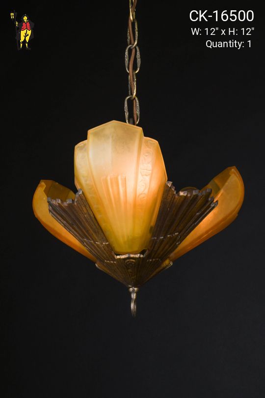 Art Deco Three Light Glass Shaded Hanging Pendant