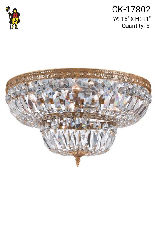 18" Cut Crystal & Brass Ceiling Mount Fixture