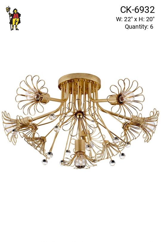 Brass Floral Fush Mount Fixture