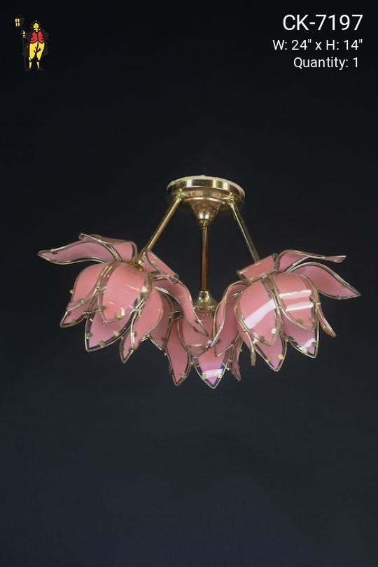 Pink Glass Floral Flush Mount Fixture