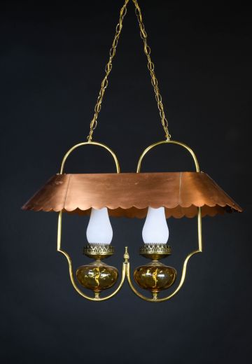 Electrified Oil Hanging Fixture w/Glass Chimneys