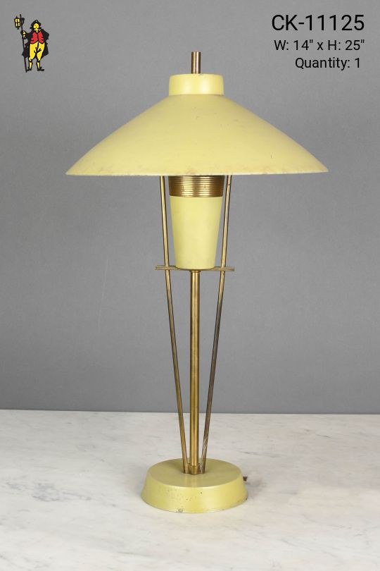 Mid Century Yellow-Green & Brass Table Lamp