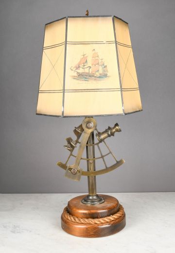 Antique Brass & Wooden Nautical Table Lamp