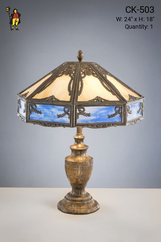 Brass Table Lamp w/Art Glass Shade