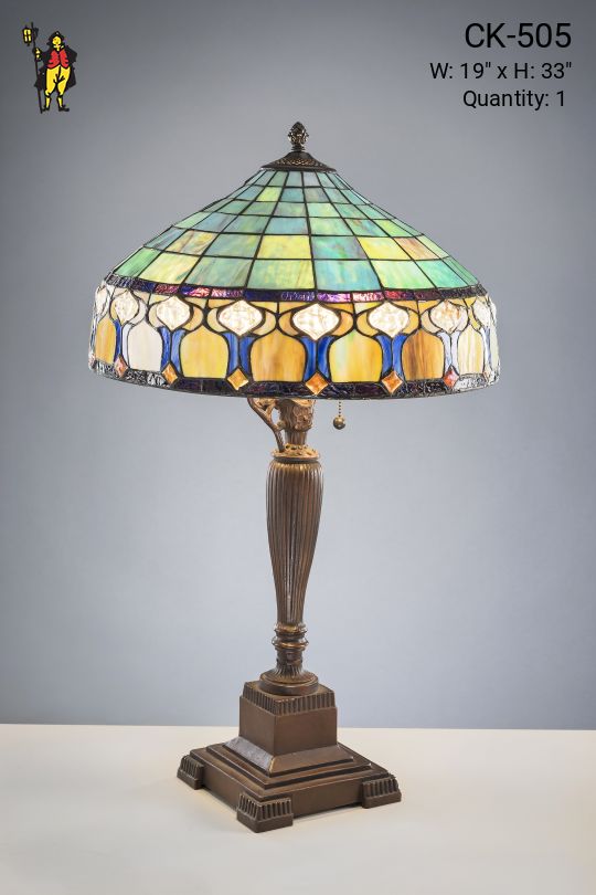 Bronze Table Lamp w/Multicolor Shade