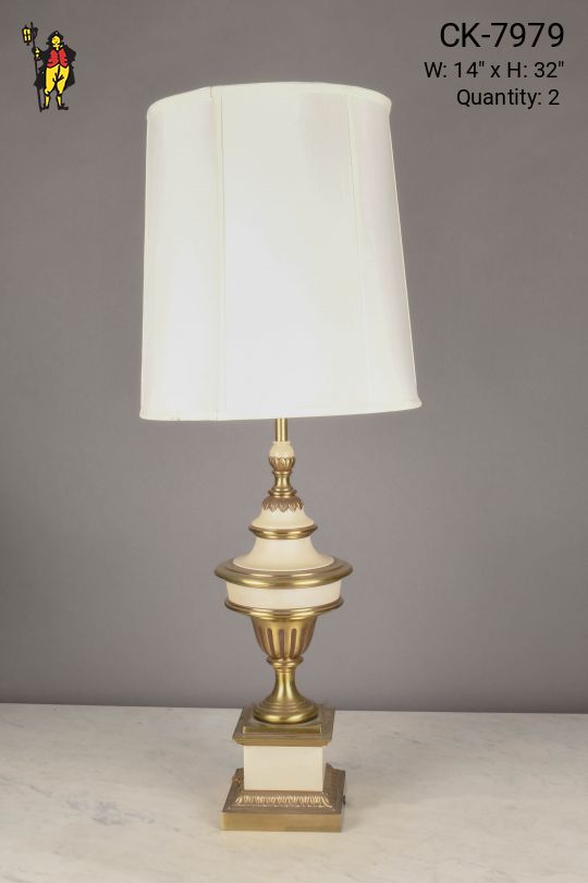 Beige Ceramic & Brass Mid Century Table Lamp