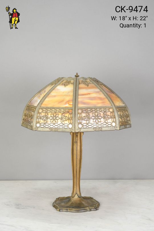 Brass Table Lamp w/Tiffany Glass Shade