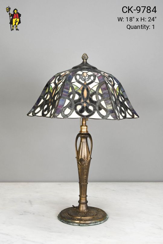 Bronze Table Lamp w/Art Glass Shade