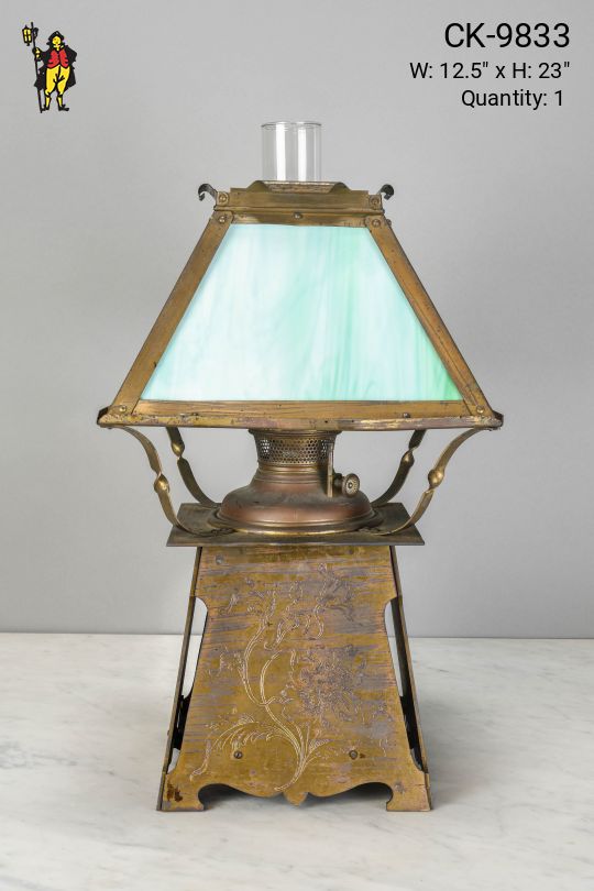 Authentic Brass Slag Glass Oil Lamp