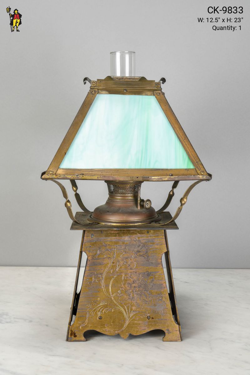 Authentic Brass Slag Glass Oil Lamp Table Lamps Collection Five Ten Vintage Lighting Lighting Sales