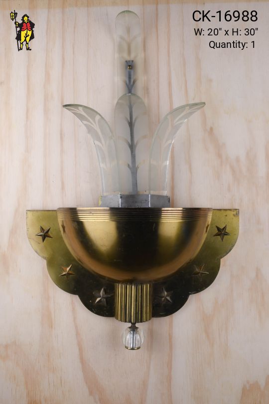 Brass Bowl Wall Sconce w/Glass Accents