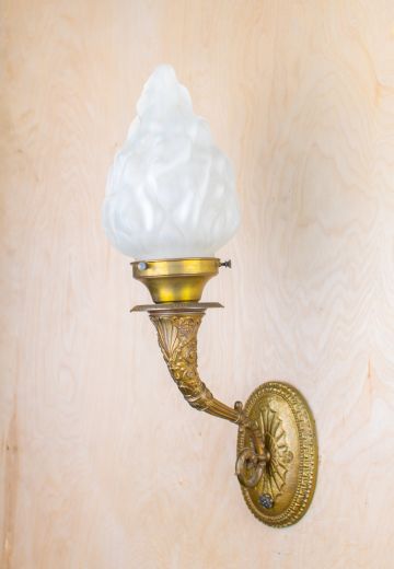 Brass Torch Wall Sconce w/Glass Flame Shade