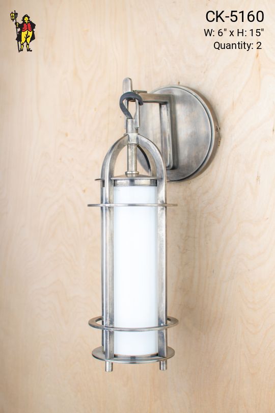 Mid Century Modern Nickel Lantern Wall Sconce