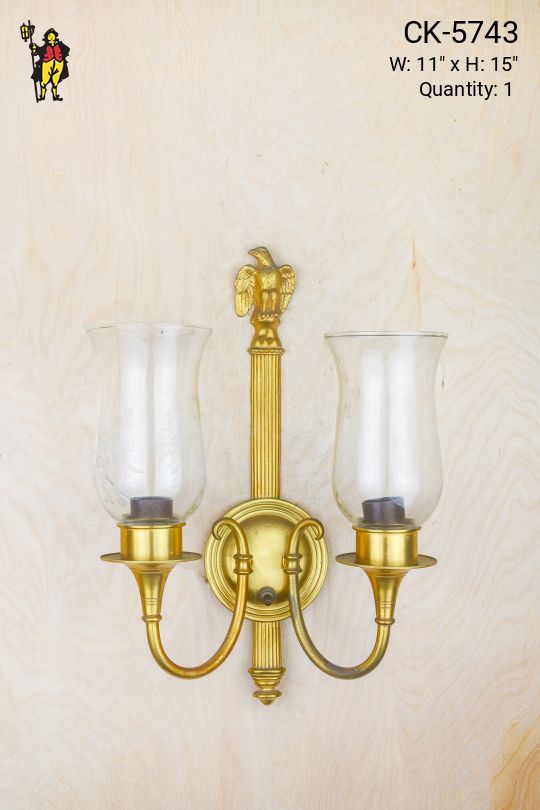 Two Light Wall Sconce w/Etched Glass Hurricane Shades